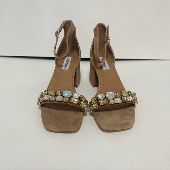Steve Madden Tan Suede Malay Embellished Ankle Strap Block Heel Sandal New N Box - Picture 9 of 17